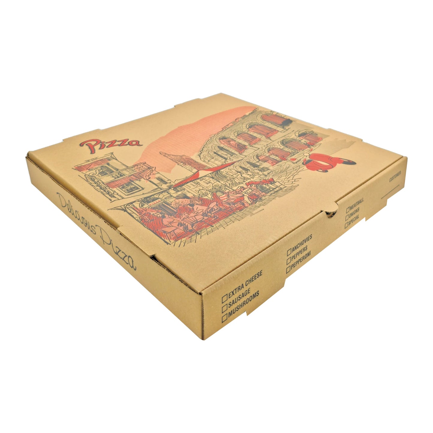 Pizza Kırmızı B Dalga Pizza Kutusu